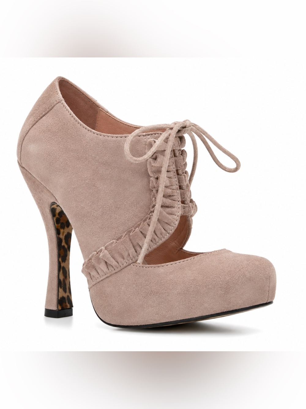 Betsey Johnson Teasey Blush Suede Ruffle Platform Heels Size 7